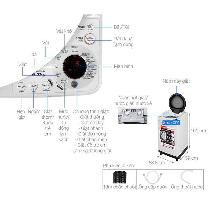 Máy giặt Sharp 8.2 kg ES-W82GV-H - Chỉ giao HCM