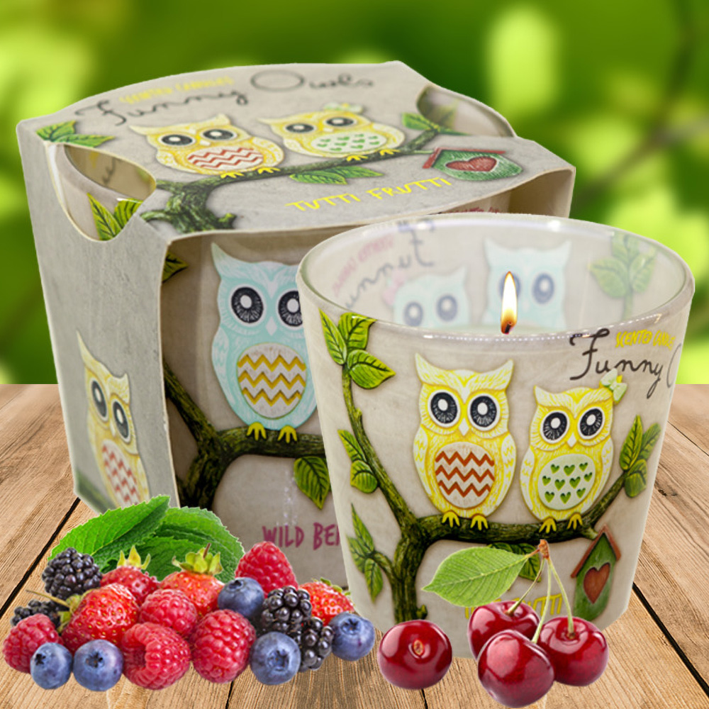 Ly nến thơm tinh dầu Bartek Funny Owls 115g QT00668 - hương quả ngọt (giao mẫu ngẫu nhiên)