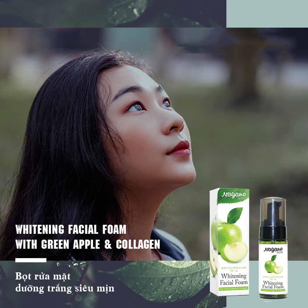 Bọt Rửa Mặt Trắng Da Chứa Collagen Nagano 50ml - Whitening Facial Form Nagano 50ml -  Chiết xuất từ Collagen và táo xanh làm sạch và mềm da
