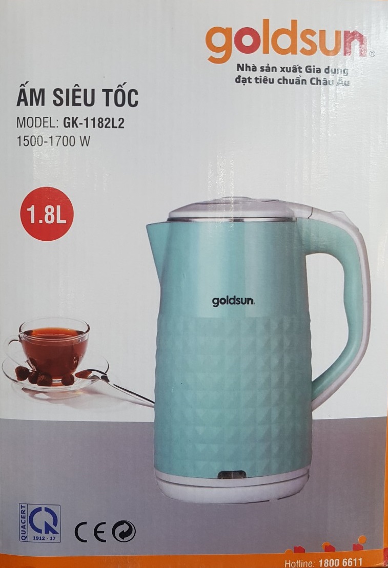 Bình Ấm Điện Siêu Tốc 2 Lớp Goldsun GK-1182L2 (1,8 lít) – Chính Hãng