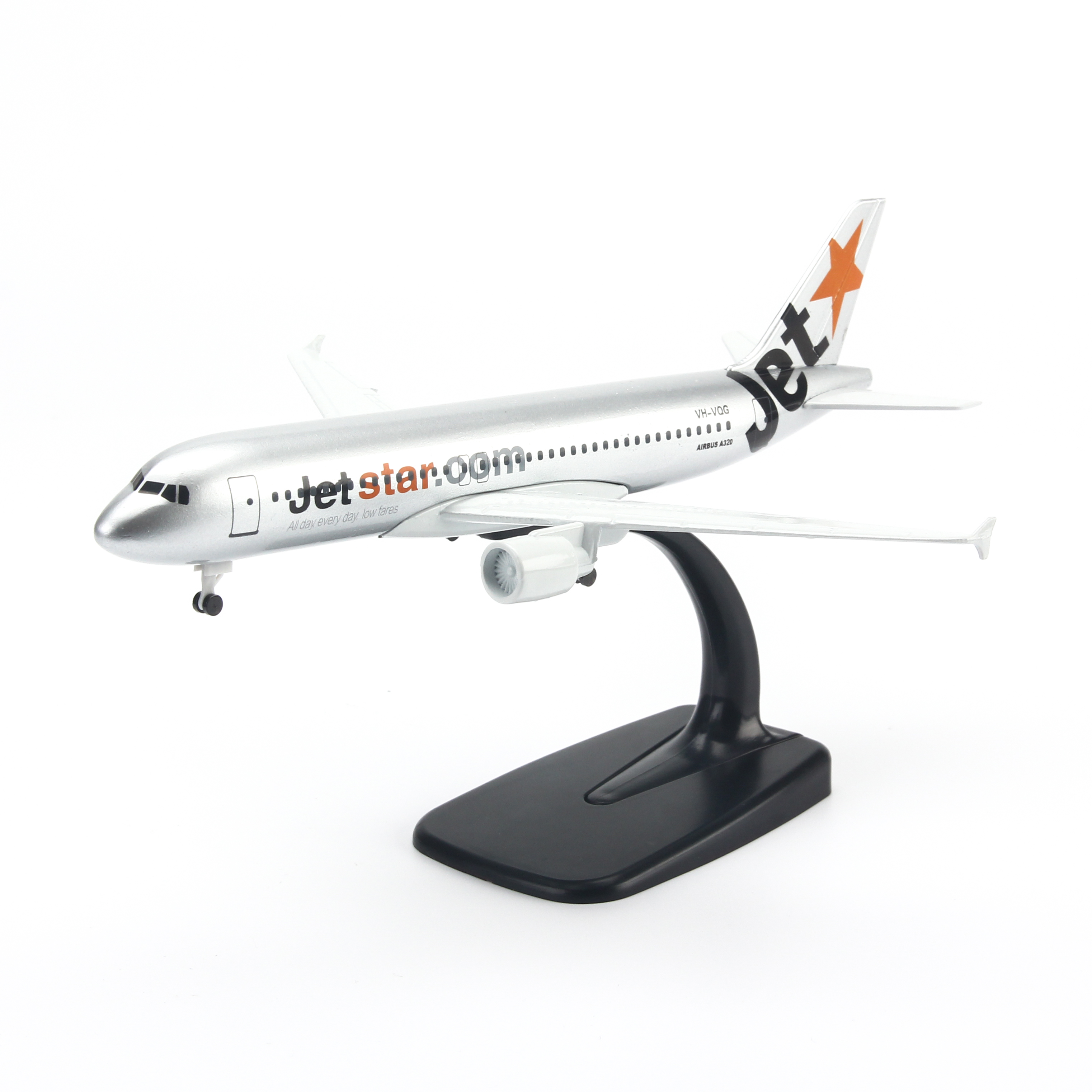 Mô hình máy bay A320 Jetstar (20cm) ( Bạc, có bánh )