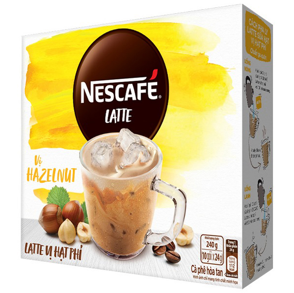 Cà phê hòa tan Nescafé Latte sữa hạt vị hạt phỉ (Hộp 10 gói x 24g) - [BAO BÌ MỚI]