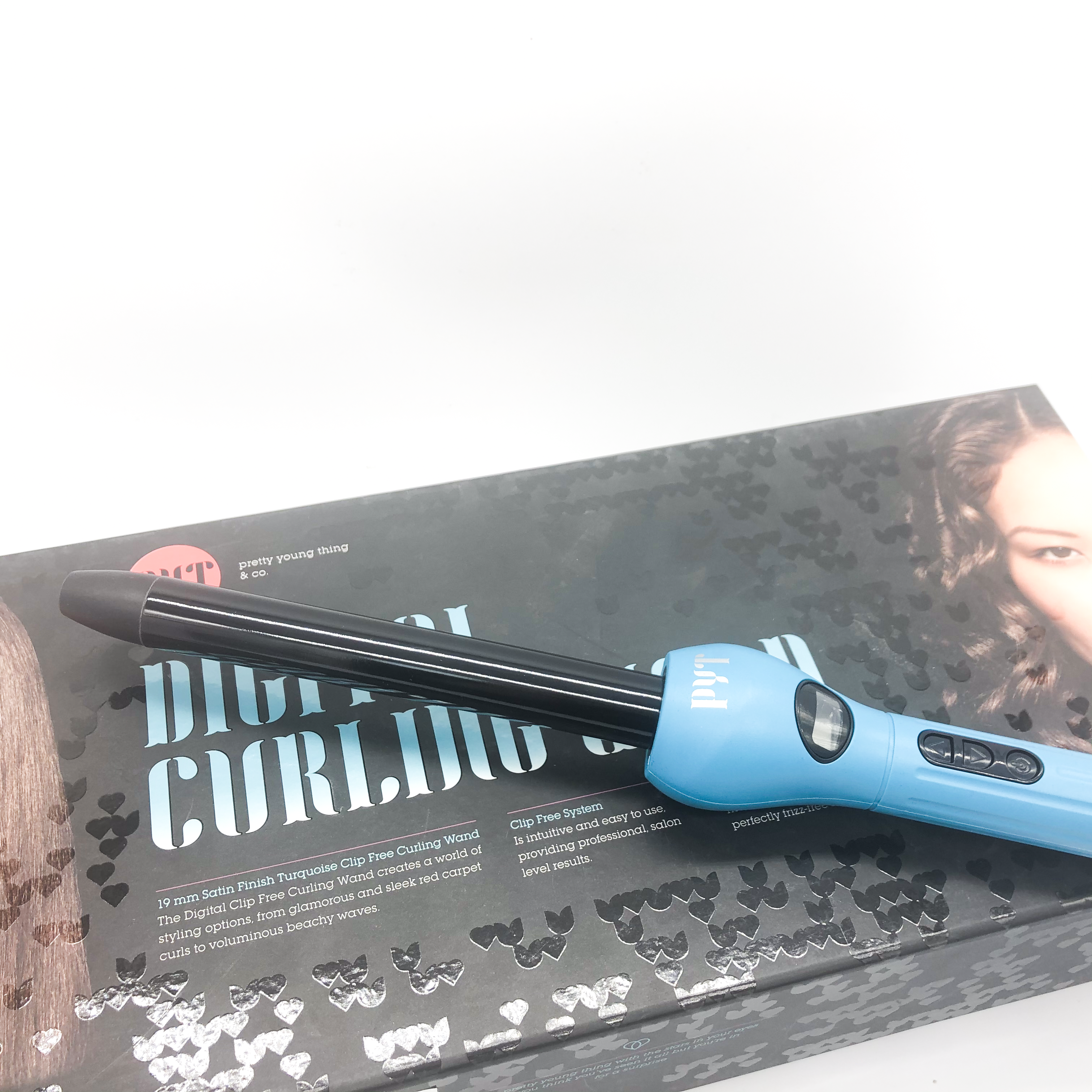 Máy Uốn Tóc Kỹ Thuật Số PYT Digital Curling Wand 19mm - Công Nghệ Nhiệt Hồng Ngoại Xa - Màu Xanh - Kèm Găng Tay Chịu Nhiệt