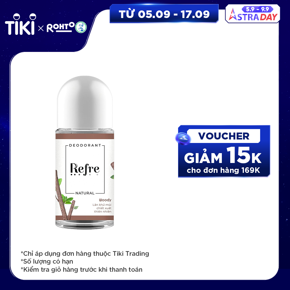 Lăn khử mùi chiết xuất thiên nhiên Refre Natural Woody – Hương Gỗ 40ml