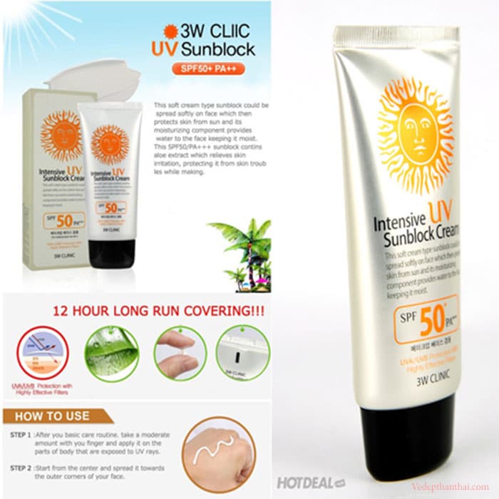 Kem chống nắng SUN BLOCK 3W CLINIC Hàn Quốc 70ml