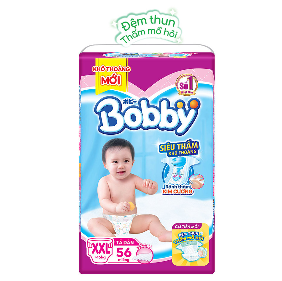 Tã Dán Bobby Siêu Mỏng Gói Cực Đại XXL56 (56 Miếng)