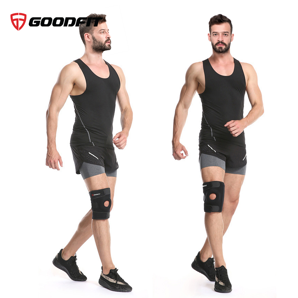 Bó gối thể thao, băng đầu gối thủ môn, băng bảo vệ đầu gối tập gym GoodFit đệm silicone, thanh lò xo trợ lực GF515K