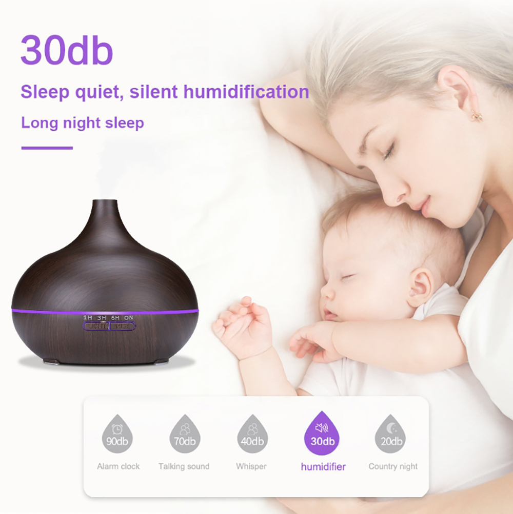 Máy khuếch tán tinh dầu giọt nước lớn gỗ nâu Lorganic FX2023 + tinh dầu sả chanh + tinh dầu cam Lorganic / Phun sương sóng siêu âm.