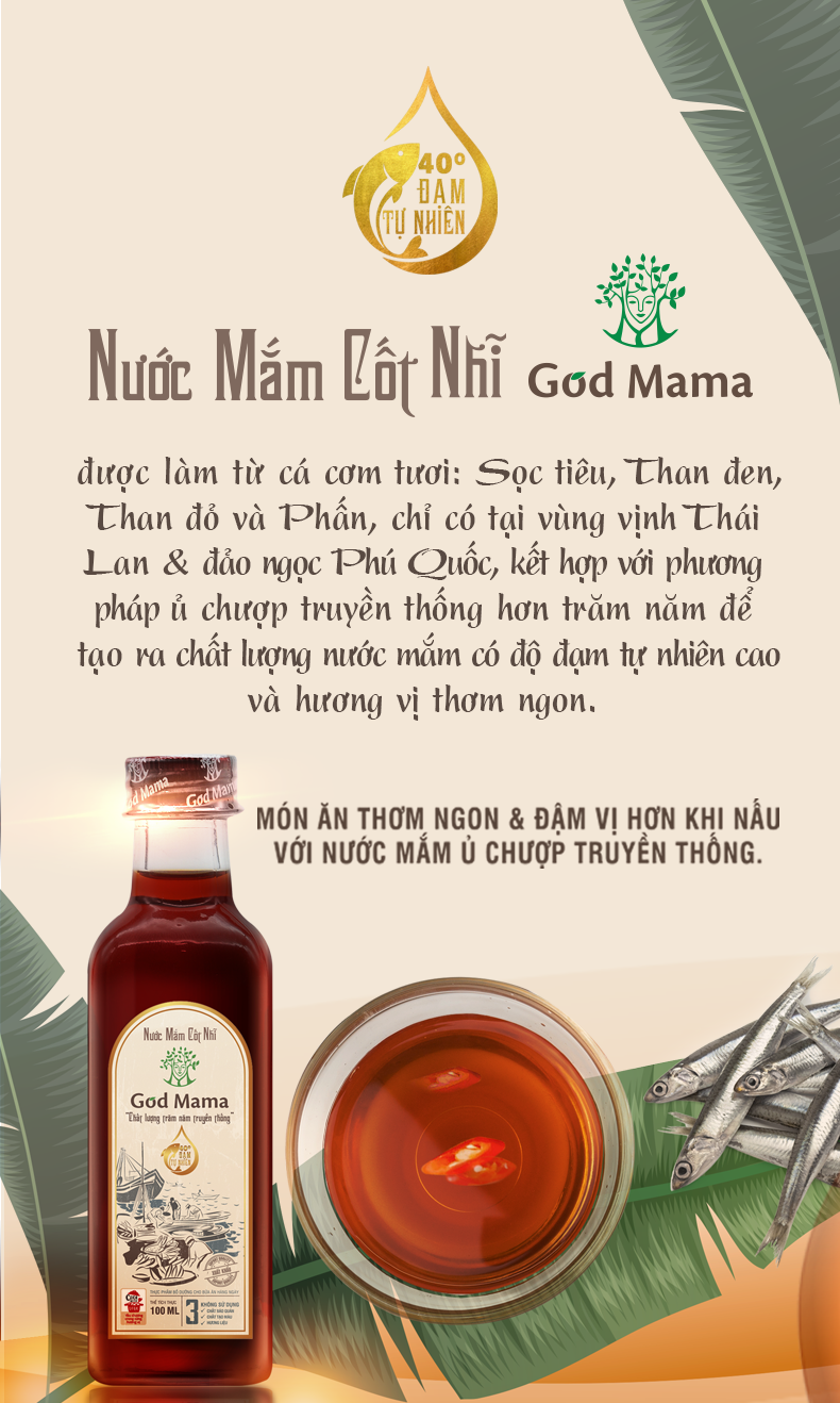 Nước mắm Cốt nhĩ 40 độ đạm 500ml God Mama - Ủ chượp truyền thống - Nguyên chất từ cá cơm tươi - Không chất bảo quản, An toàn cho sức khỏe