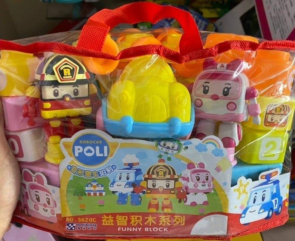 Bộ đồ chơi xếp hình khối, lắp ráp khối phong cách biệt đội bay biến hình Policar Robocar Poli