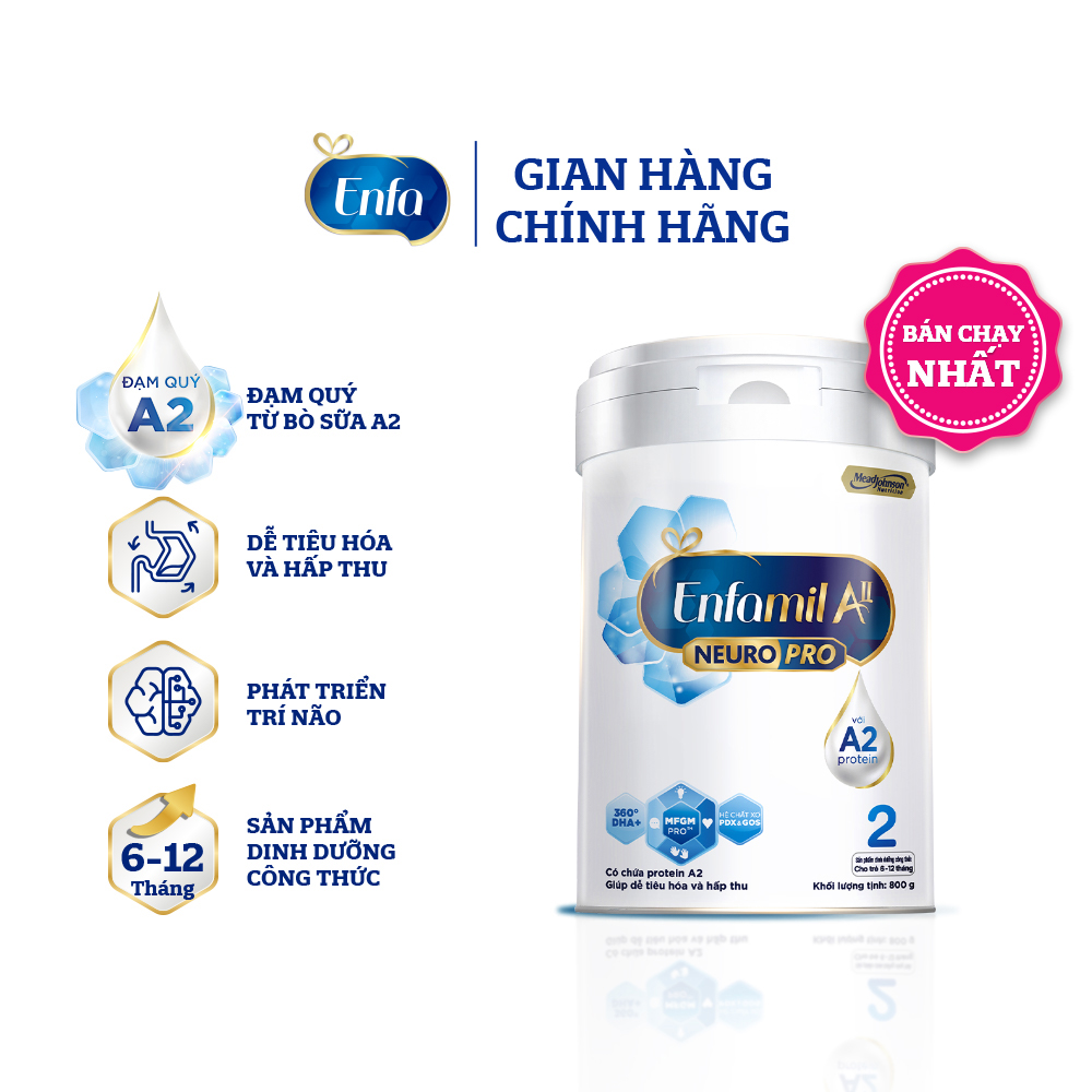 Sữa bột Enfamil A2 Neuropro 2 cho trẻ từ 6 - 12 tháng tuổi – 800g