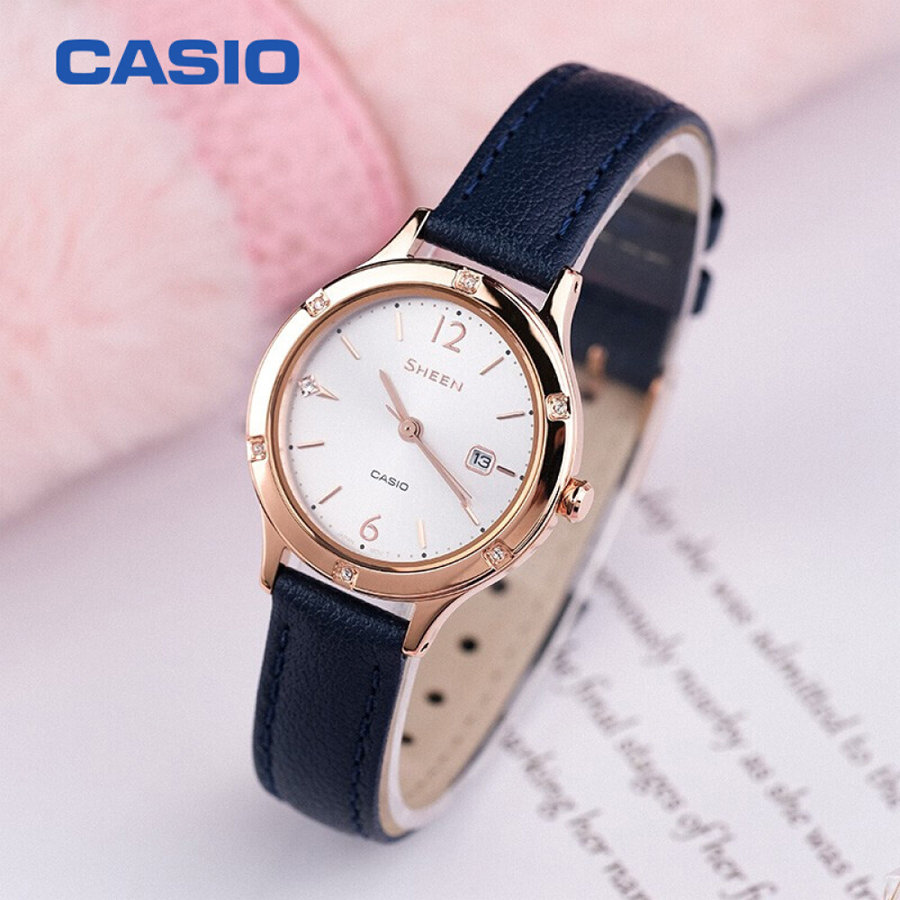 Đồng hồ nữ dây da Casio Sheen chính hãng SHE-4533PGL-7BUDF