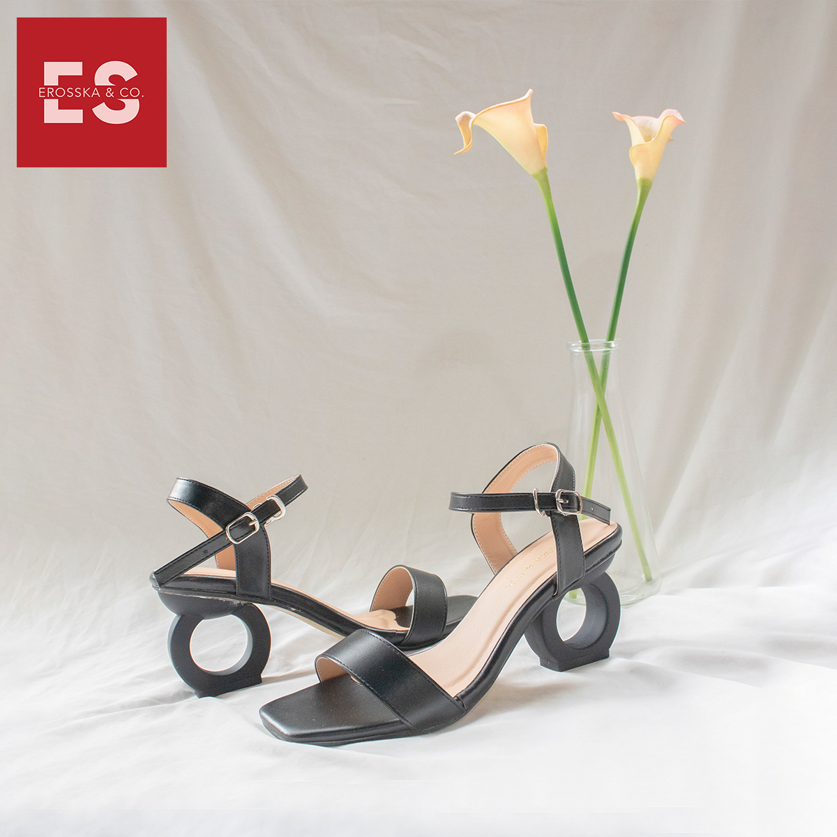 Giày sandal cao gót Erosska thời trang hở mũi phối dây thiết kế sang trọng cao 7cm EB009