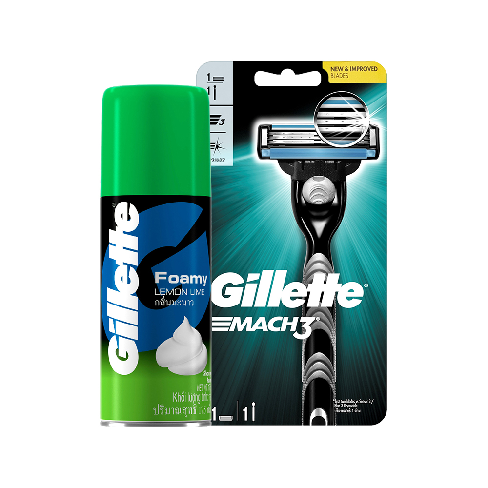 Dao Cạo Râu Gillette Mach 3 Classic Và Bọt Cạo Râu Gillette Hương Chanh Chai 175G