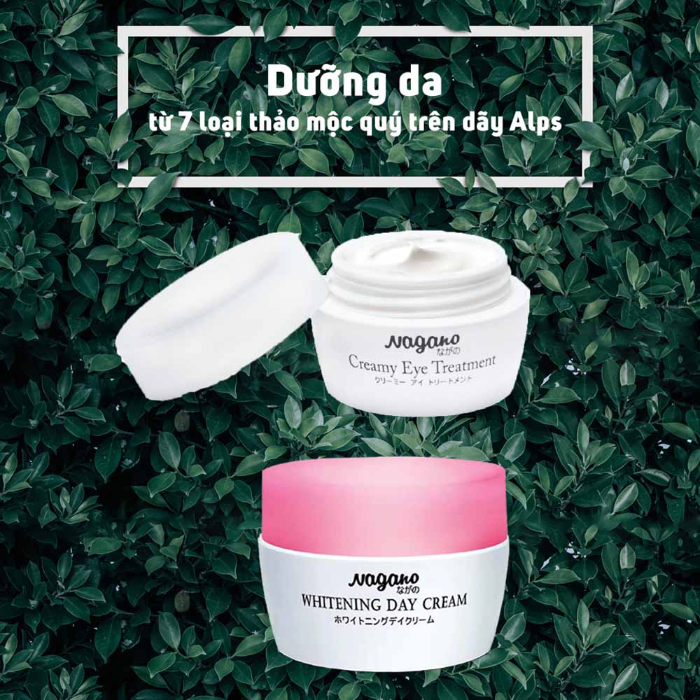 Combo Kem Dưỡng Trắng Da Ban Ngày Và Kem Trẻ Hóa Da Vùng Mắt Nagano Japan - Whitening Day Cream & Creamy Eye Treatment - Bộ đôi ngăn ngừa mụn đầu đen, tàn nhang, giảm quầng thâm và nếp nhăn quanh mắt
