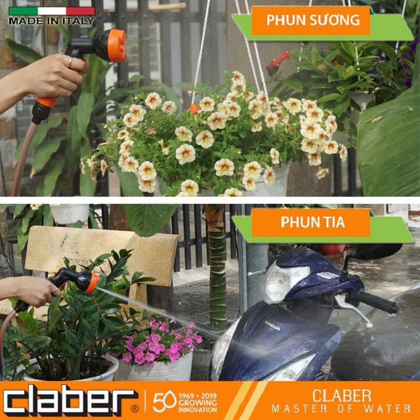 Bộ Vòi Tưới Cây Đa Năng 20m Claber Starter Garden Set 9053 kèm vòi phun 4 chế độ