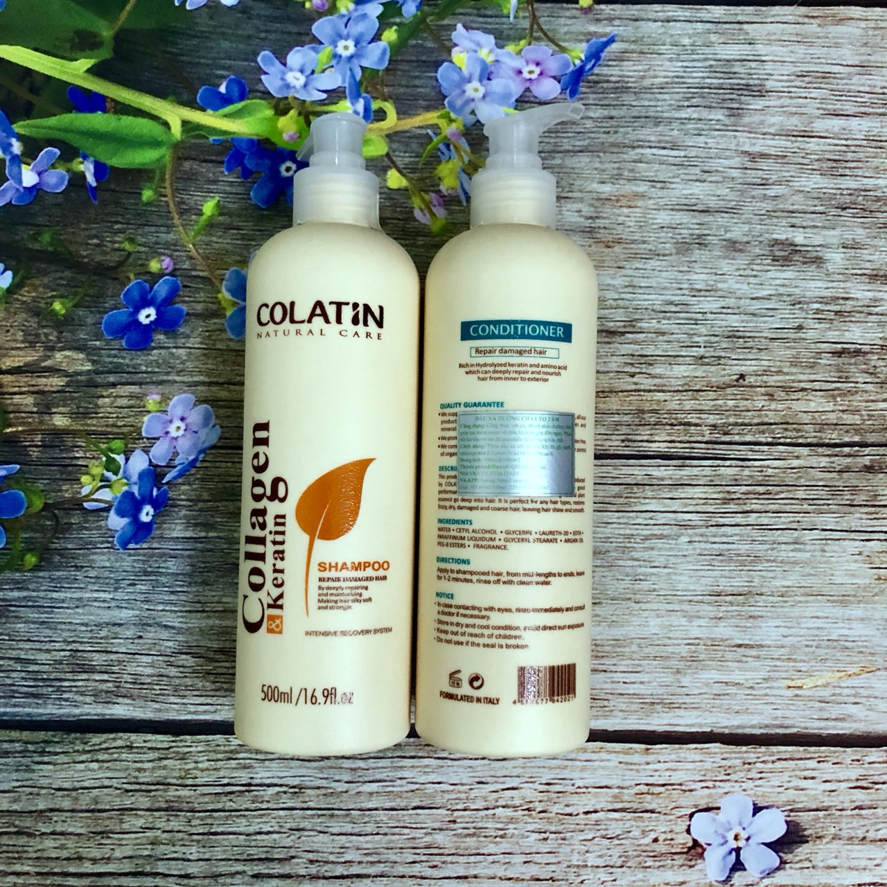 Bộ dầu gội xả dưỡng chất tơ tằm Collagen COLATIN Shampoo &amp; Conditioner 500ml