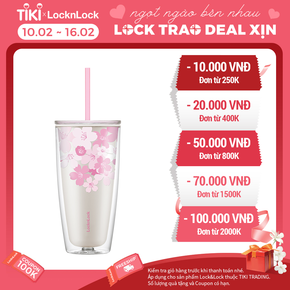 Ly Nhựa 2 Lớp LocknLock Double Wall Cold Cup Cherry Blossom 750ml HAP509WHT - Màu