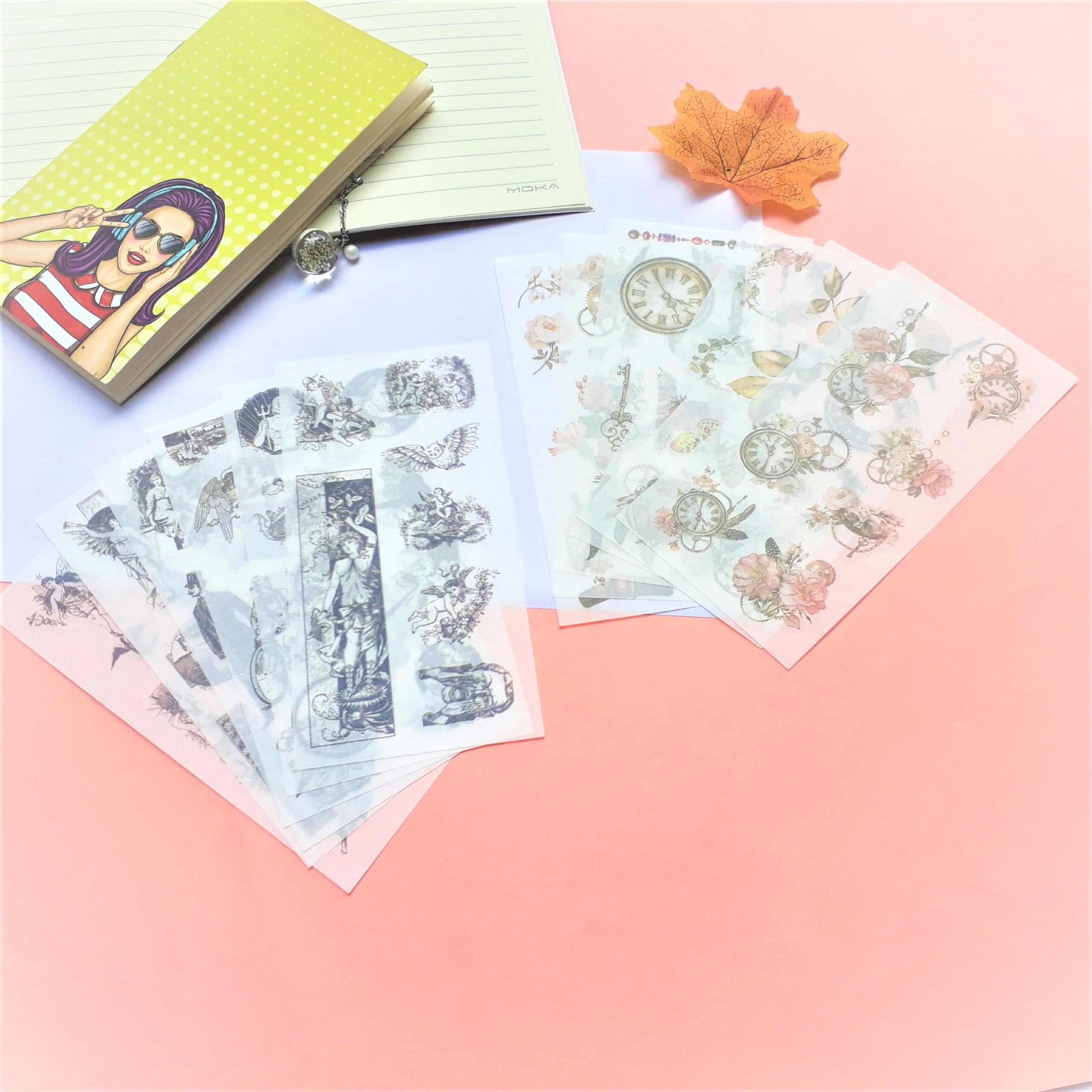 Combo 2 Bộ 6 Tấm Sticker Dán Trang Trí Thiên Thần Và Hoa Xưa