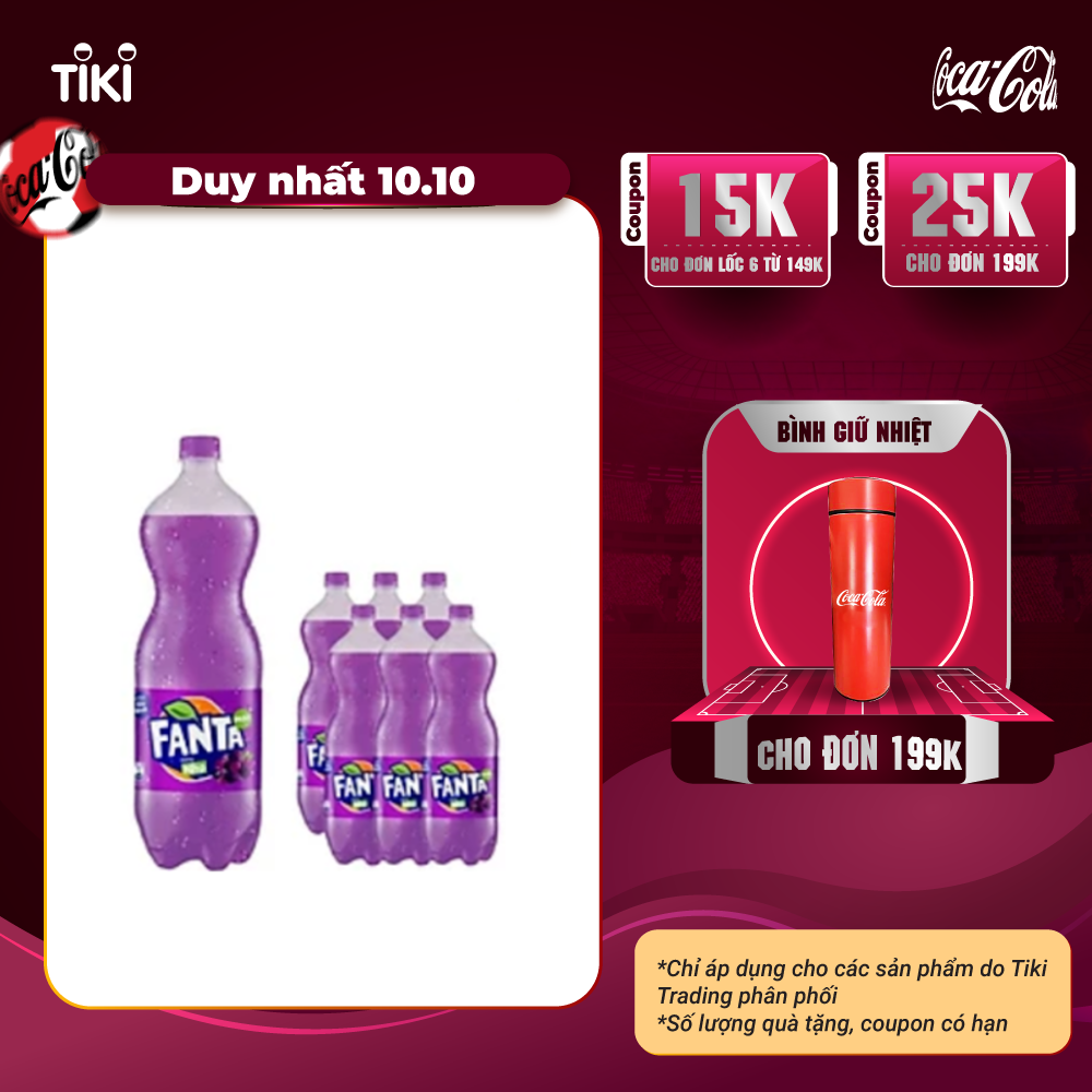Lốc 6 Chai Nước Giải Khát Có Gas Fanta Nho 1.5L x 6