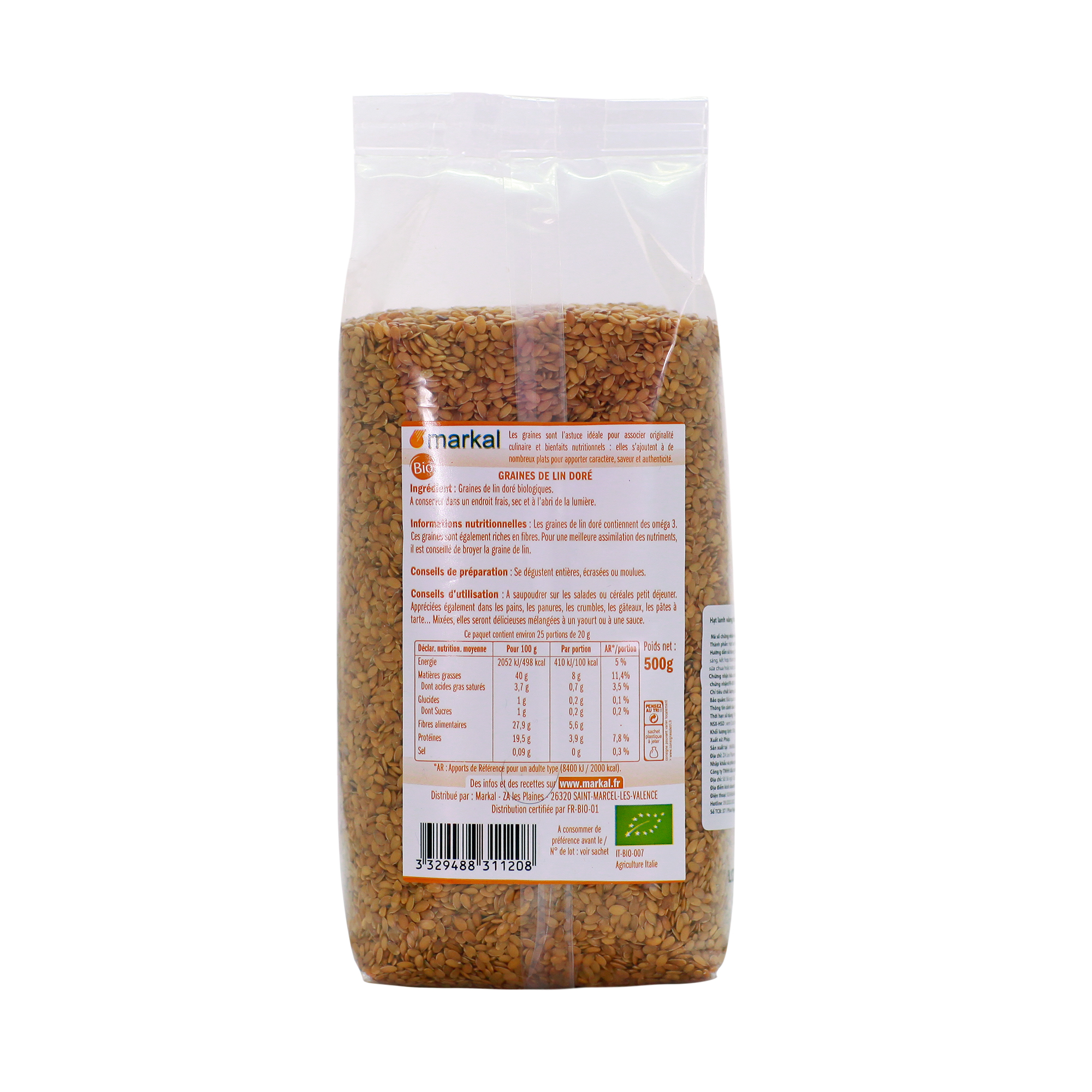 Hạt Lanh Vàng Hữu Cơ Markal 500g