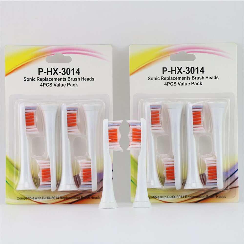 Cho máy Philips Sonicare, Bộ 4 đầu đánh răng điện HX-3014, dòng máy HX3, HX6, HX7, HX8, HX9, R, FlexCare +, FlexCare, HealthyWhite, HydroClean, EasyClean, DiamondClean-Loại bỏ cao răng, cho răng sáng bóng
