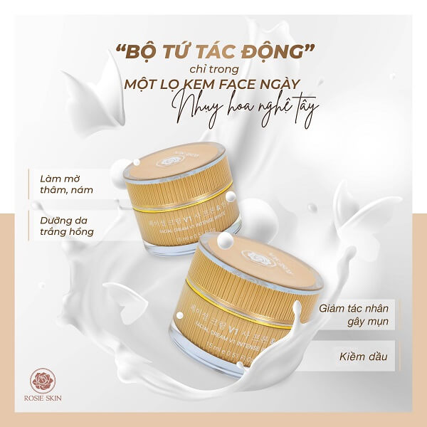 Kem Dưỡng Trắng Da Mặt Ban Ngày Tinh Chất Nhụy Hoa Nghệ Tây Rosie Skin - FACIAL CREAM v1 INTENSE WHITE 15ml