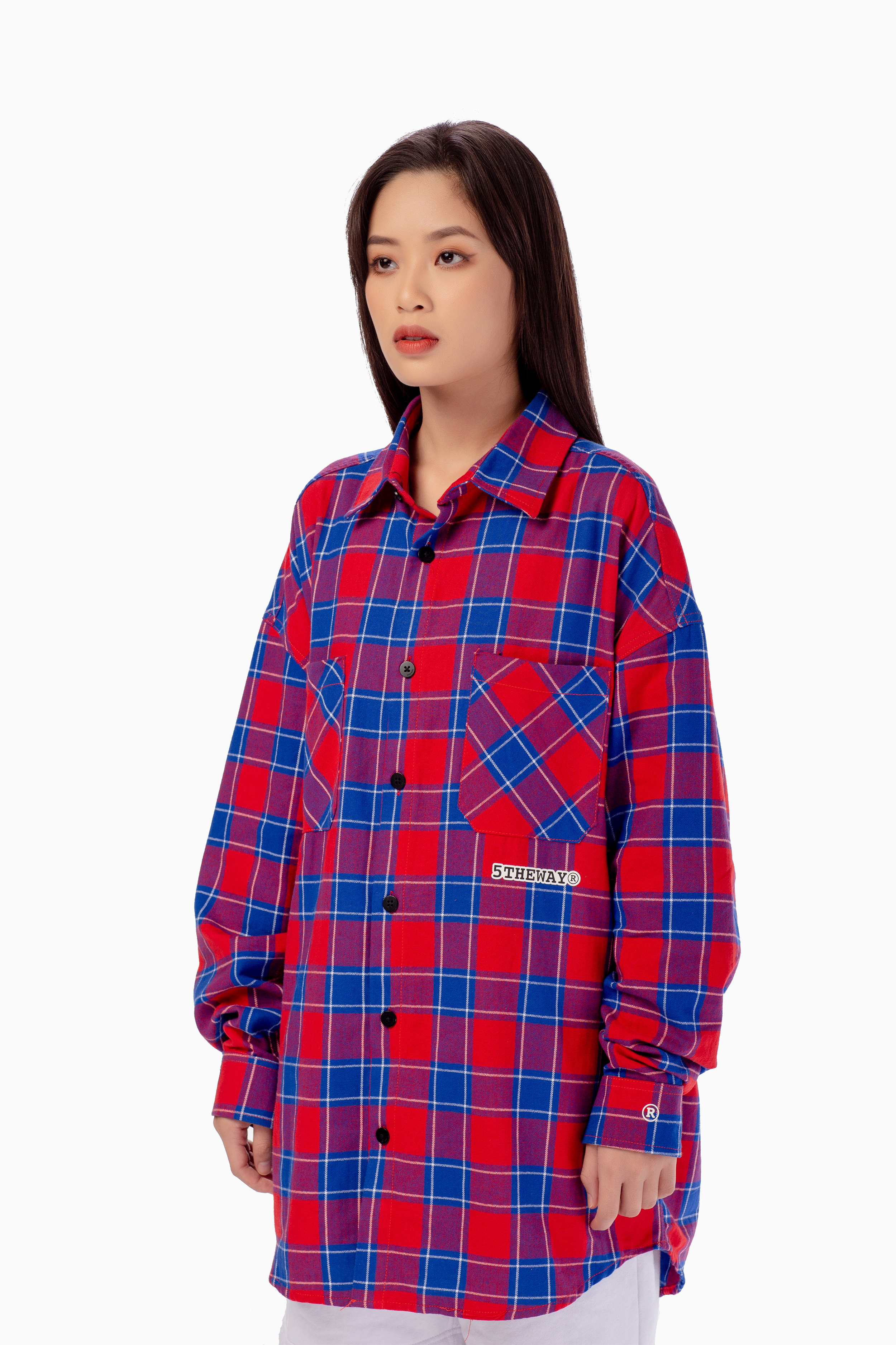 Áo Sơ Mi Flannel 5THEWAY Tay Dài Sọc Caro Đỏ aka /stroke/ BIG LOGO FLANNEL SHIRT in RE/WH