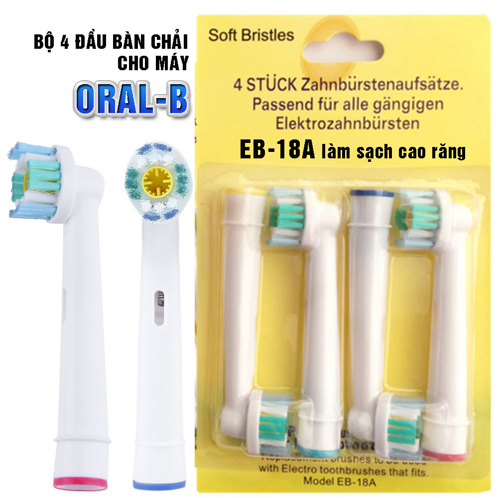 Cho máy Oral–B, Bộ 4 Đầu Bàn Chải đánh răng điện &quot;Phá tan mảng bám&quot; EB-18A cho răng sạch bóng  – Xuất xứ: Đức