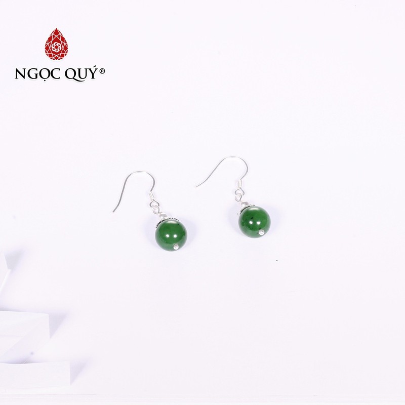 Bông tai bạc đá ngọc bích mệnh hỏa, mộc - Ngọc Quý Gemstones