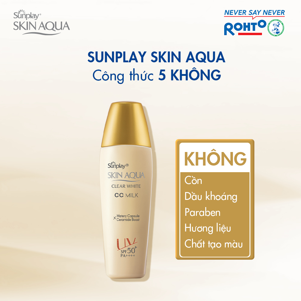 Kem chống nắng Skin Aqua trang điểm tạo nền trắng mịn &amp; đều màu dạng sữa Sunplay Skin Clear White CC Milk SPF 50, PA++++ 25g