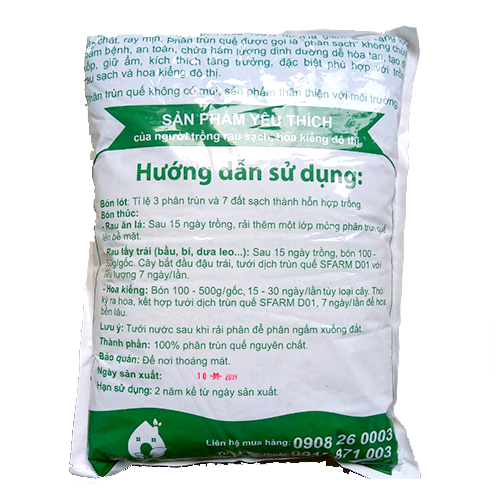 BAO 10 KG - PHÂN TRÙN QUẾ SFARM (ĐÃ QUA XỬ LÝ) -  PHÂN BÓN SINH HỌC - VI SINH - CHỨA KÉN TRÙN - CHUYÊN CHO RAU SẠCH VÀ CÂY ĂN TRÁI - SẢN XUẤT TỪ NGUỒN TRÙN TỰ NHIÊN