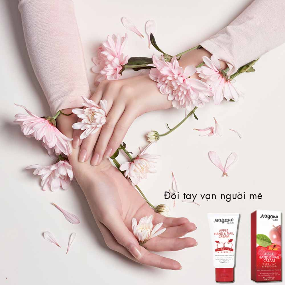 Kem Dưỡng Da Tay Và Móng Hương Táo Nagano Japan 60ml - Apple Hand &amp; Nail Cream Nagano - Chiết xuất từ hạt Mấc Ca giúp dưỡng da tay trắng min, giúp móng chắc khỏe