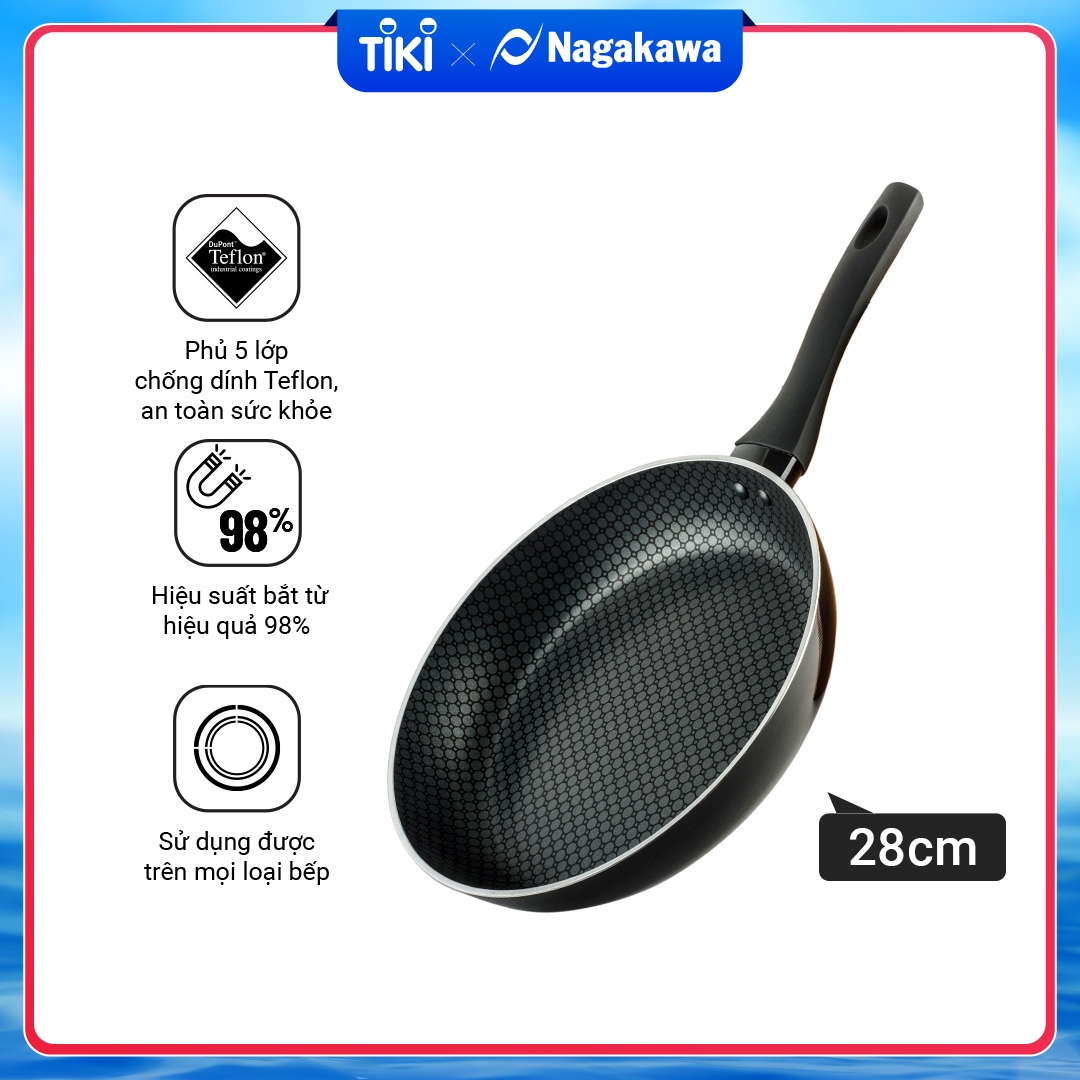 Chảo Cạn Nagakawa NAG2801 Đáy Từ 5 Lớp Chống Dính Cao Cấp (size 28cm) - Dùng Trên Mọi Loại Bếp - Hàng Chính Hãng