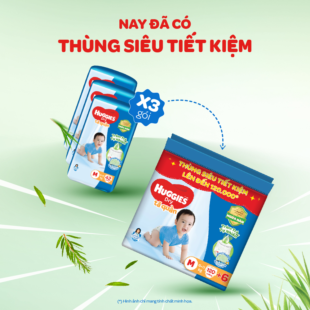 Tã quần Huggies Dry Tràm Trà Tự Nhiên MEGA JUMBO