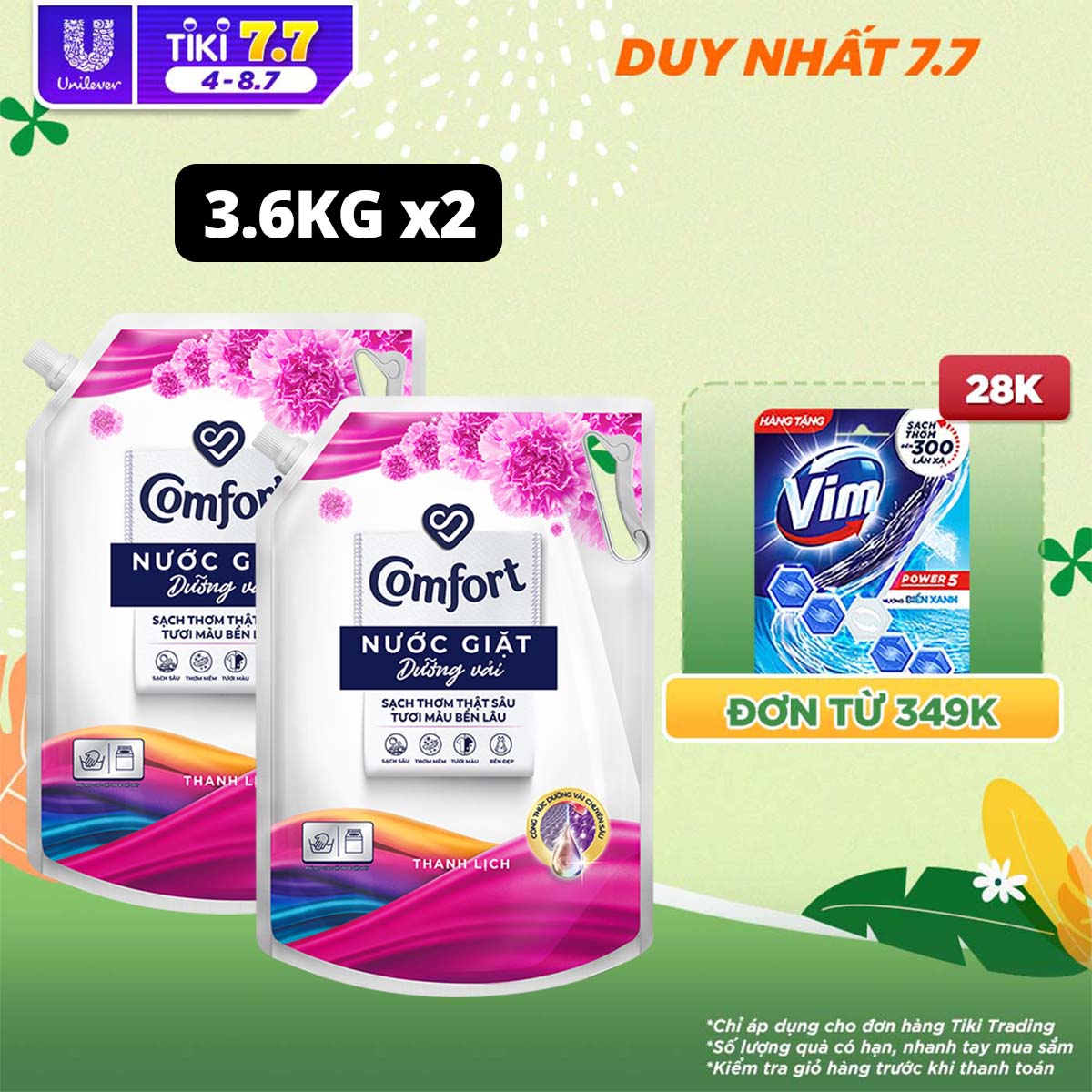 Combo 2 túi nước giặt dưỡng vải Comfort 3.8kg