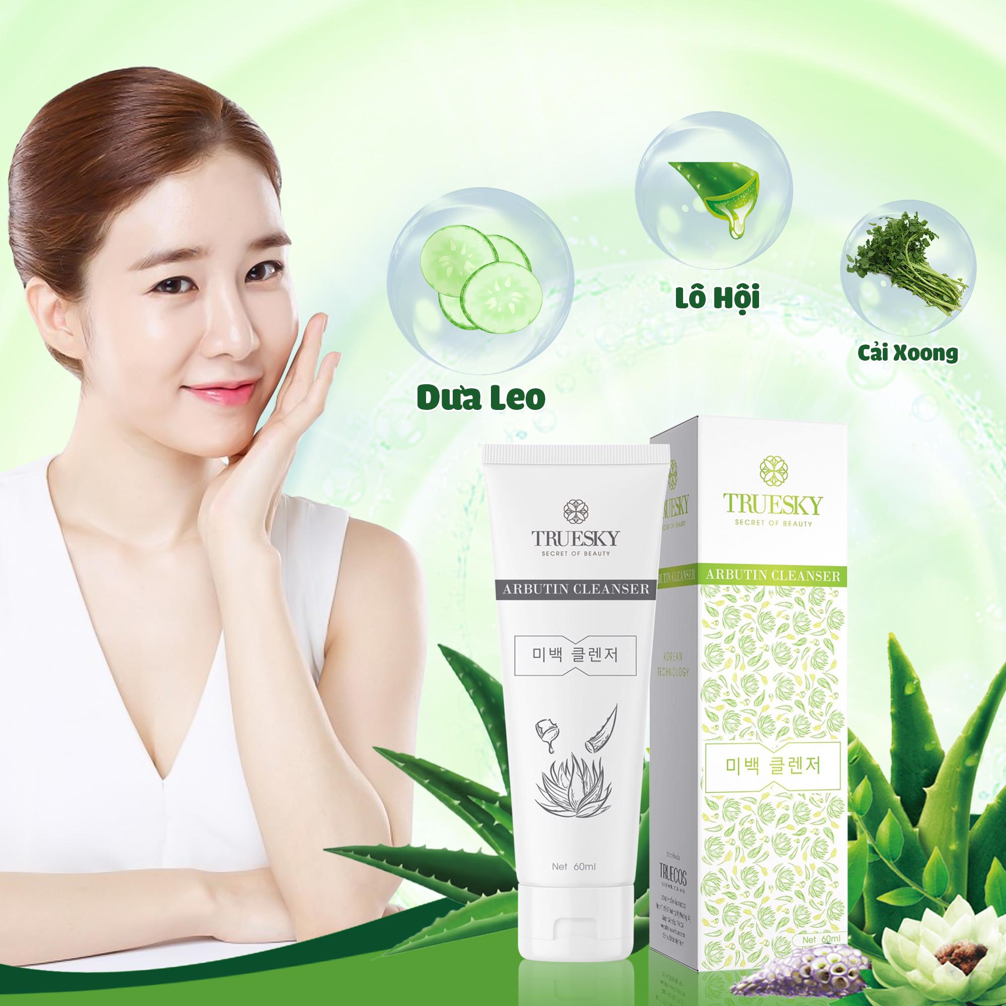 Sữa rửa mặt trắng da Truesky chiết xuất nha đam dạng tạo bọt chính hãng 60ml - Arbutin Cleanser