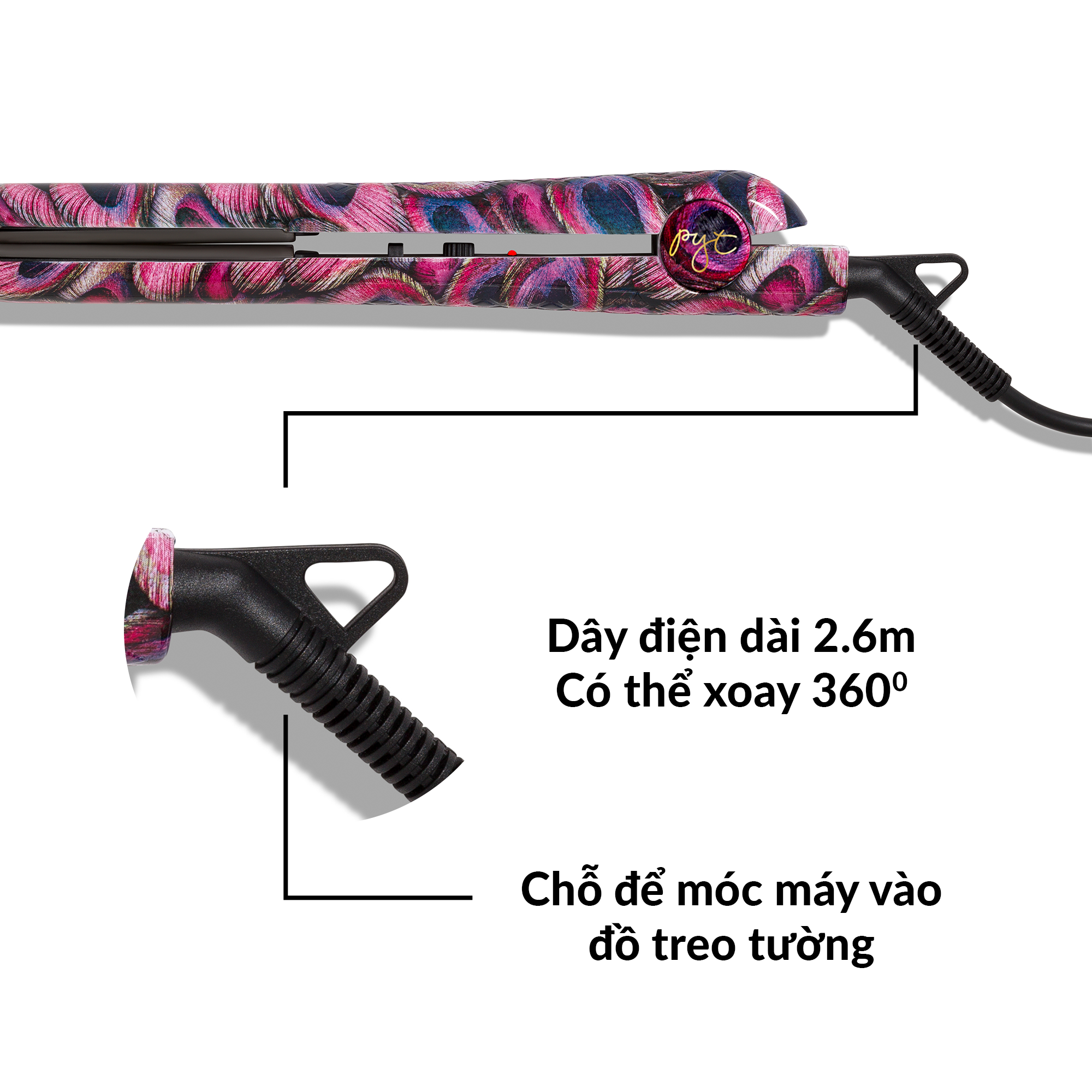 Máy Ép Tóc Lõi Sứ PYT Ceramic Styling Tool (2 trong 1) - Họa Tiết Đuôi Công - Nhiệt Hồng Ngoại Xa - Máy Duỗi Tóc Đa Năng Có Thể Duỗi Uốn Lọn Hoặc Uốn Cúp