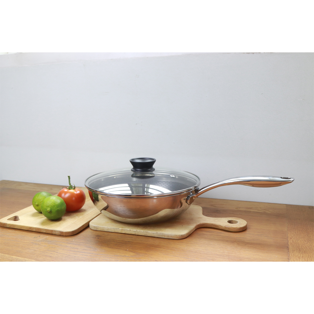 Chảo chống dính sâu lòng Kims Cook Blackcube 3 lớp đúc liền inox 304 đáy từ nắp kính , tặng 10 muỗng ăn