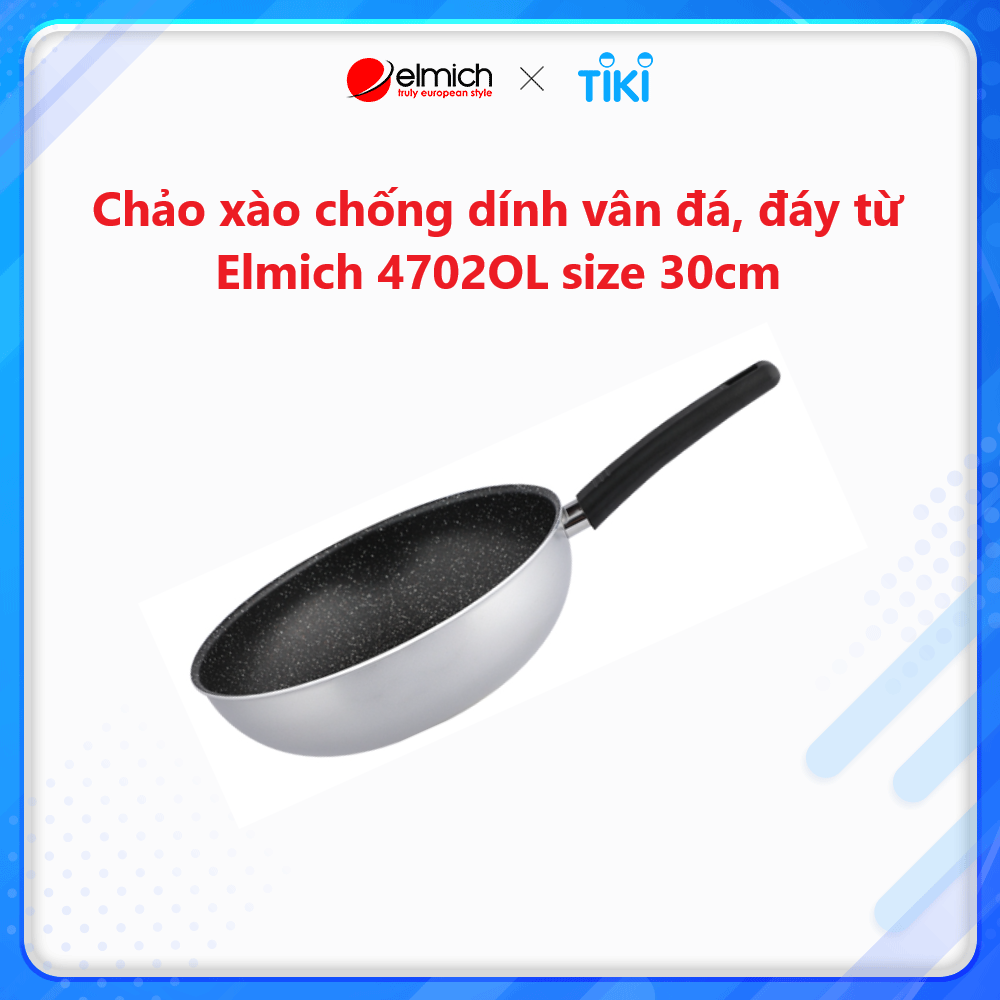 Chảo xào chống dính vân đá cao cấp, đáy từ Elmich 4702OL size 30cm