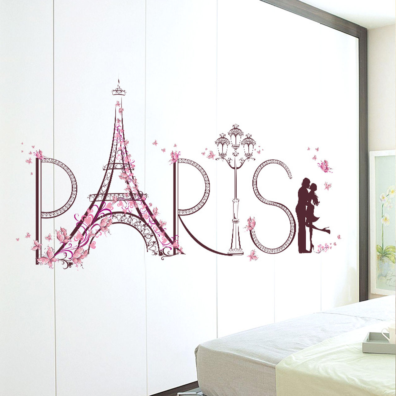 Decal dán tường trang trí phòng khách, phòng cưới- Tháp paris tình yêu-mã sp SK9007