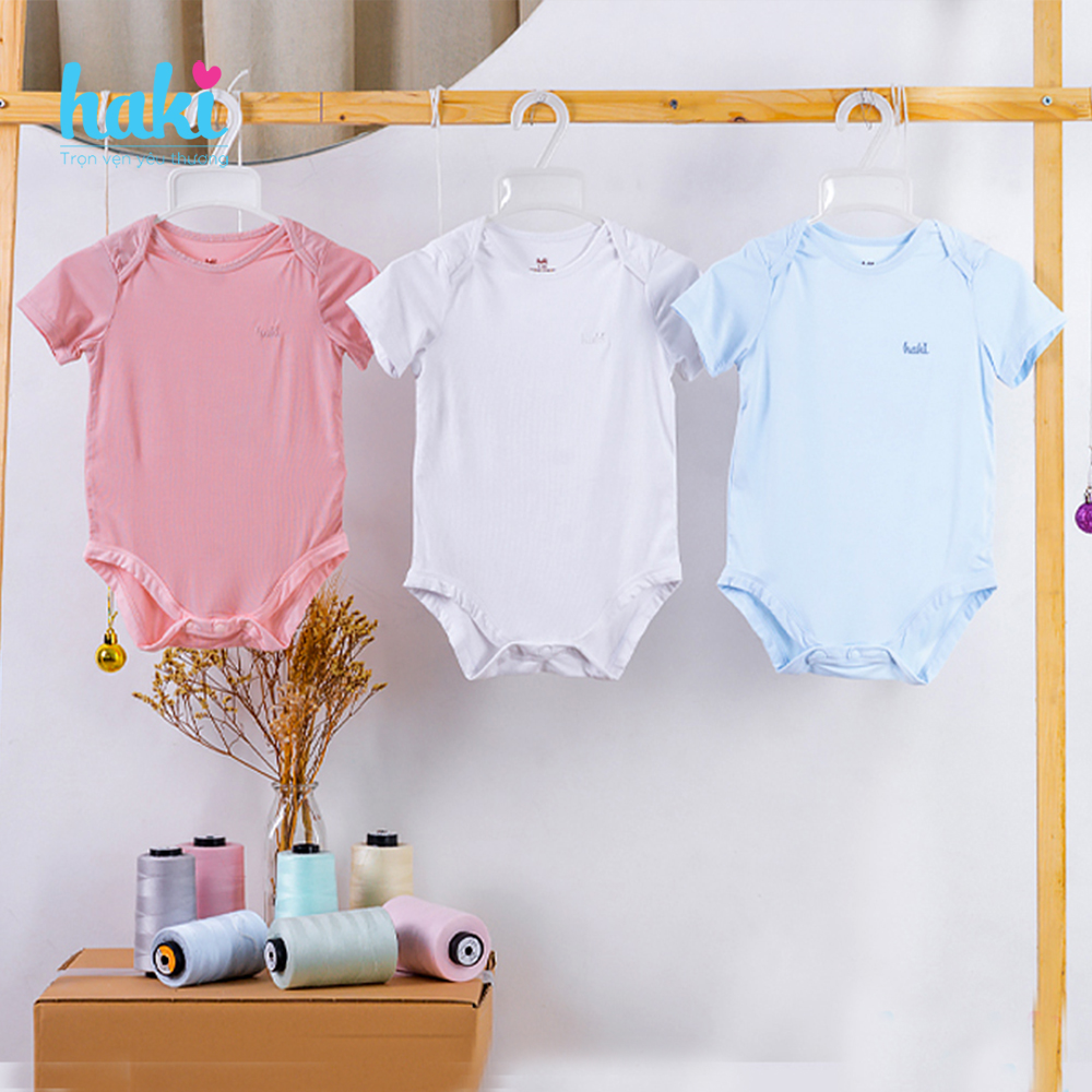 Body cho bé sơ sinh vải sợi tre cao cấp siêu mềm mịn - body suit cho trẻ sơ sinh - bé trai - bé gái , Bộ áo liền quần bodysuit cho bé , body cộc tay cho bé từ 3 đến 18 tháng (4- 12kg) HAKI BB006