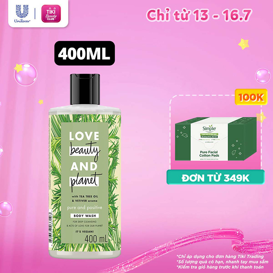 Sữa Tắm Love Beauty &amp; Planet Thải Độc Detox Lưu Hương Thanh Mát Pure And Positive Với 100% Tinh Dầu Tràm Trà Úc 400ML