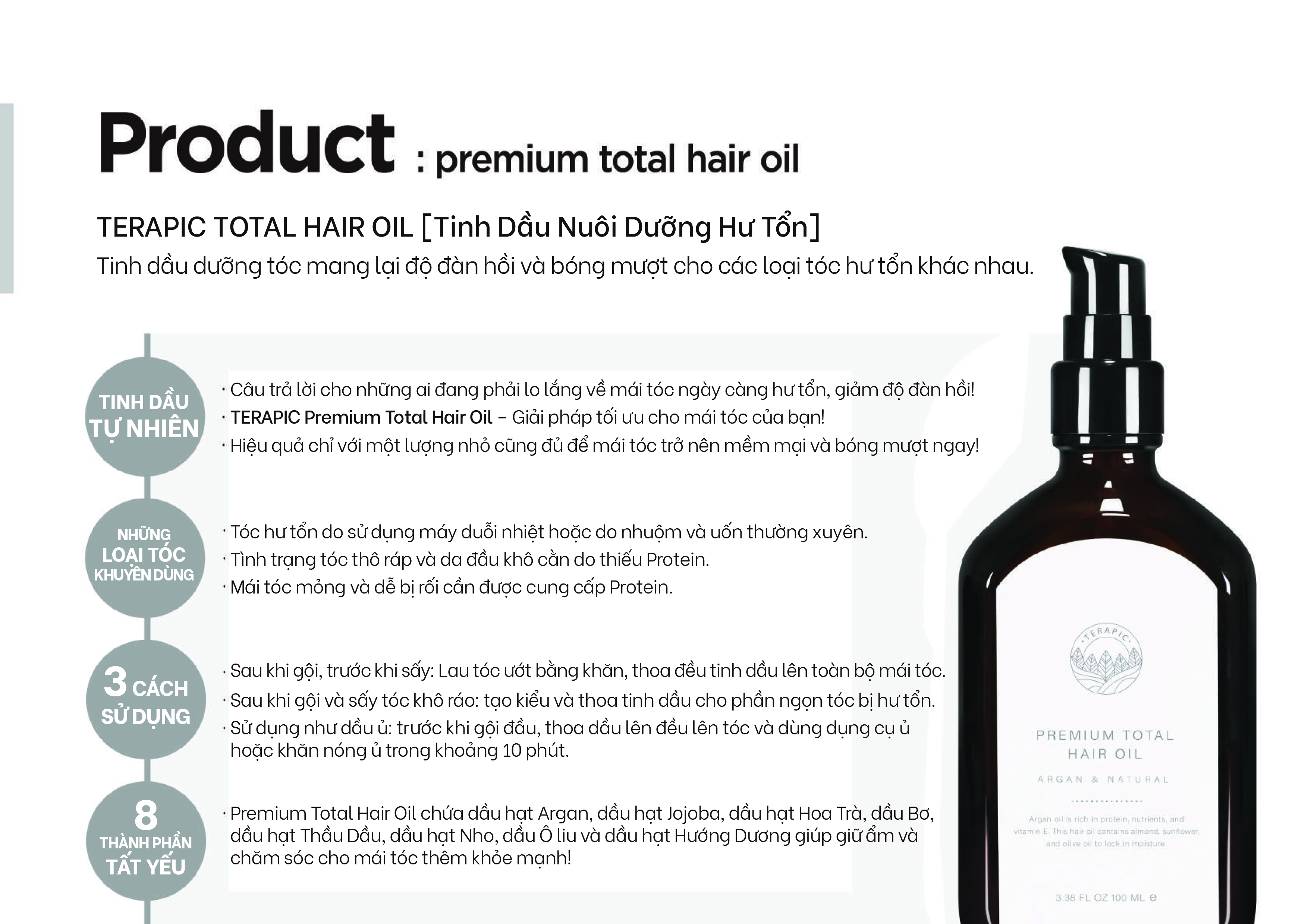 Dầu Dưỡng Tóc Chắc Khỏe Ngăn Rụng TERAPIC Premium Total Hair Oil 100 ml