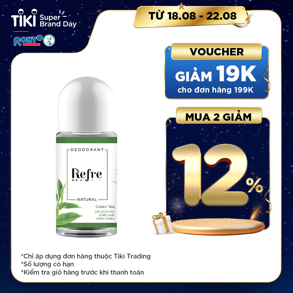 Lăn khử mùi chiết xuất thiên nhiên Refre Natural 40ml