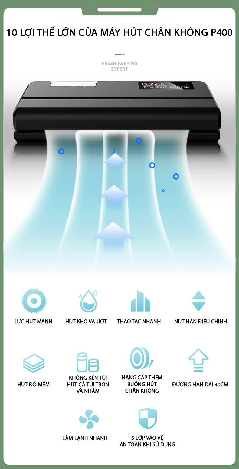 Máy Hút Chân Không HT P400-  Không Kén Bao Bì,Túi Hút