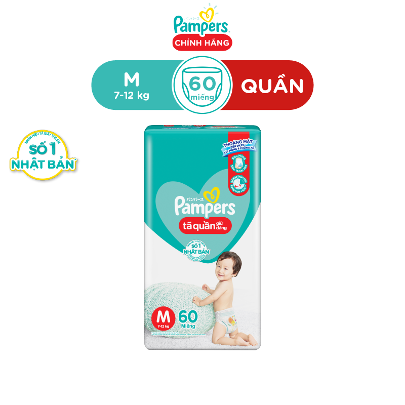 Tã/ Bỉm Quần PAMPERS Giữ Dáng Gói Đại Size M(60 miếng, 7-12kg)/ XL (48 miếng, 12-17kg), Chống Xệ