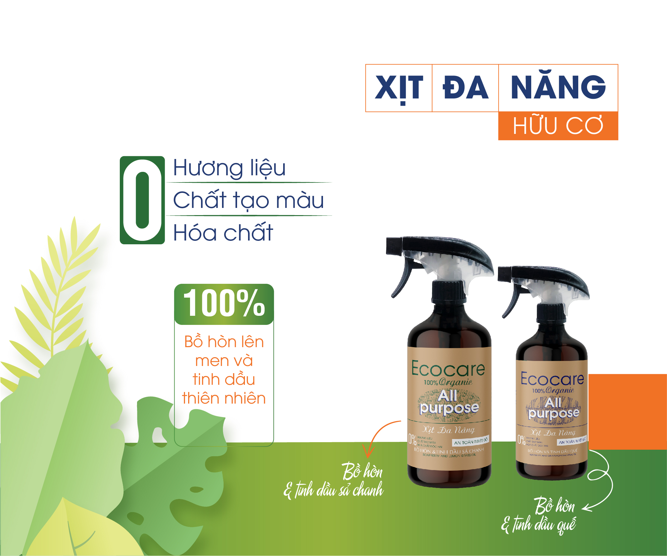 Nước xịt đa năng hữu cơ Bồ hòn và Tinh dầu Sả Chanh 500ml thương hiệu Ecocare