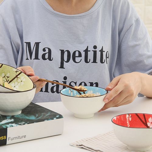 Bộ 6 chén cơm sứ phong cách Nhật Bản hoa văn bốn mùa rực rỡ