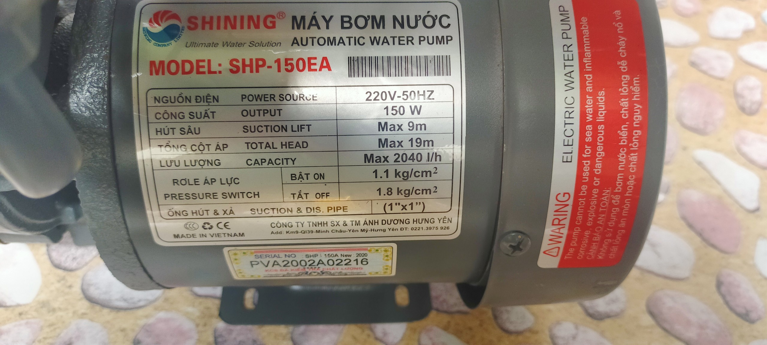 MÁY BƠM NƯỚC TỰ ĐỘNG TĂNG ÁP SHINING SHP-150EA